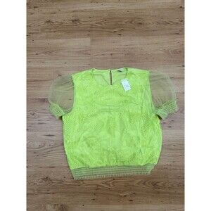 Cato Est. 1946 Lime Green Lace Puff Sleeve Top